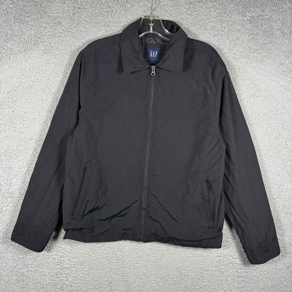 Gap Mens Harrington Jacket Black Nylon Blend Full Zip Lightweight Size M